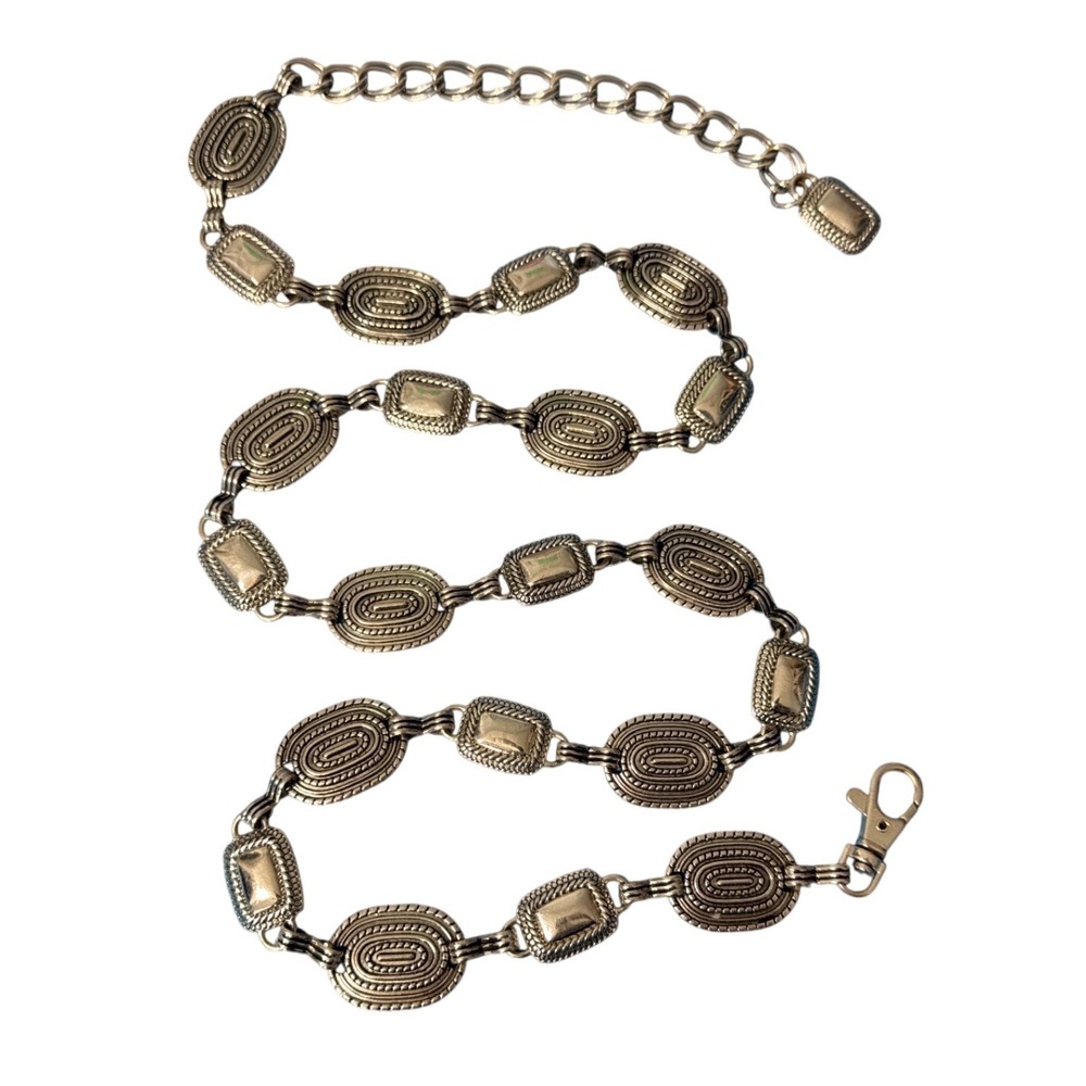 Silver Tone Concho Chain Belt Adjustable Western Southwestern Boho Rodeo Cowgirl